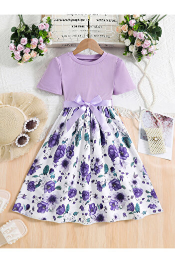 Take Two By Styli Girls Floral Print Bow Detail Dress