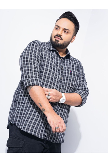 HardSoda By Styli Plus Men Black Regular Fit Checkered Shirt