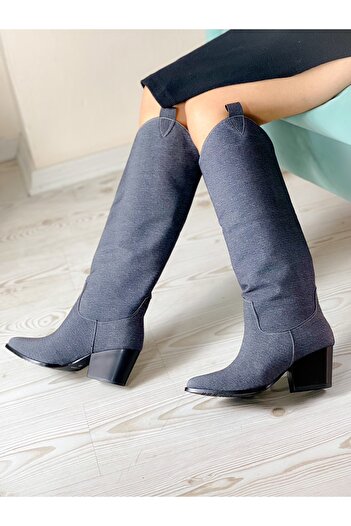 BERFONA Folly Smoked Jean Denim 6 cm Heel Dallas Boots