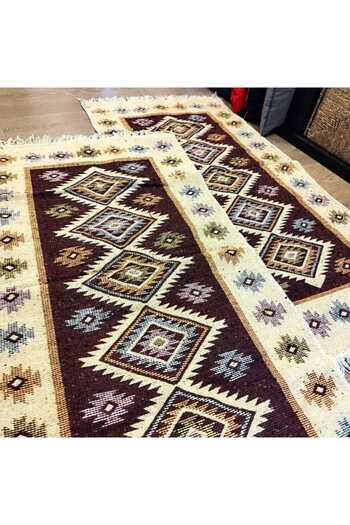 OEM 1+1 Traditional Rugs, 80x200cm, Brown and Cream, Diamond Pattern
