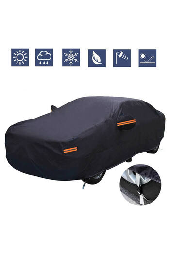 MOTOR10 3M Sedan Car Cover, Reflective Strips, Mirror Pockets, Premium Material, 100% Waterproof