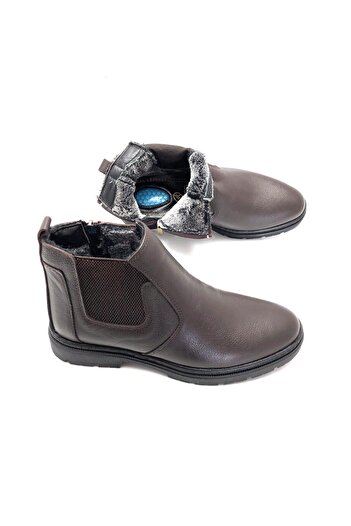 UMUT AYAKKABI Genuine Leather Orthopedic Gel Insoles Fur Lined Winter Men's Boots