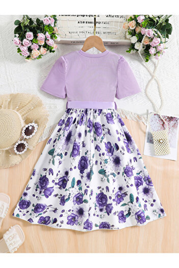 Take Two By Styli Girls Floral Print Bow Detail Dress