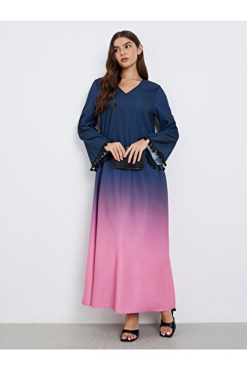Styli Ombre Print Tasseled Maxi Jalabiya