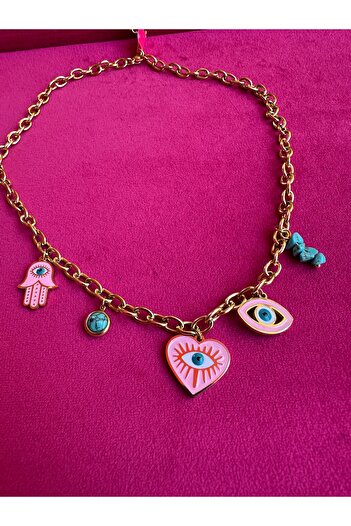 Milena Designer Store Milena Istanbul Pink Charm Steel Necklace