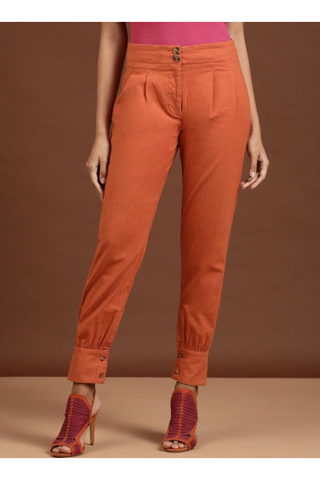 Freehand By Styli Women Orange Tapered Fit Solid Pants