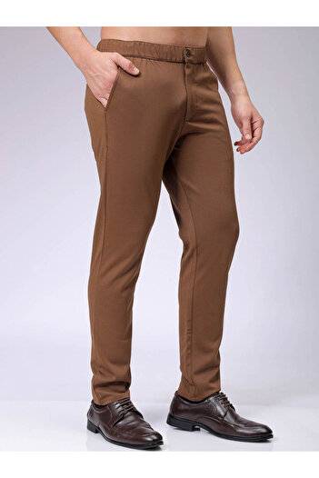 The Indian Garage Co By Styli Men Brown Slim Fit Textured Knit Trousers
