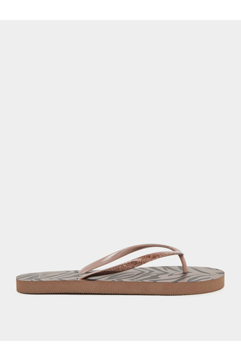 Styli Glittered Strap Printed Flip Flops