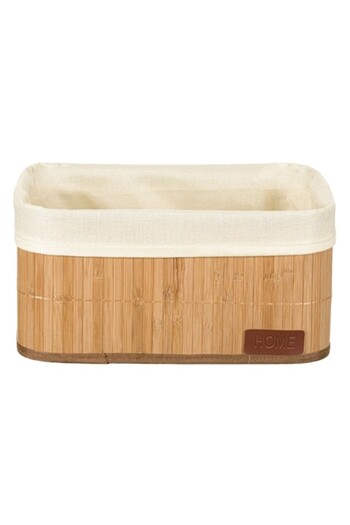 SHOPIENS Bamboo Wooden Storage Basket Shopiens® with Beige Fabric Lining