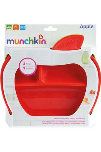 Munchkin Pack Of 3 Lil' Apple Divided Toddler Plates
