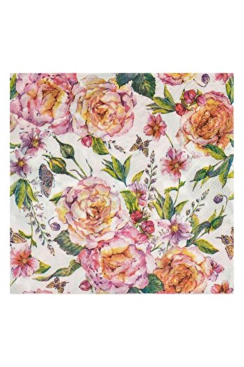 SHOPIENS Set of 20 Shopiens® 2-ply table napkins, with multi-colored rose pattern, 33 x 33 cm