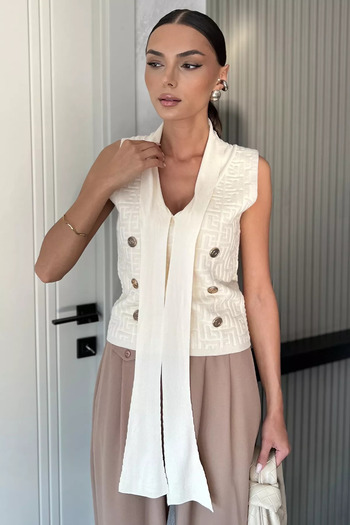 julude Cream Front Tie Knitwear Vest