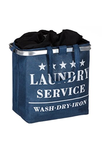 SHOPIENS Laundry Basket Shopiens®, Textile Material, Blue, with Top Closure, Handles, and Aluminum Frame, 40