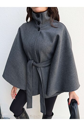 ESRAHELVACI Stand Collar Belted Cashmere Poncho