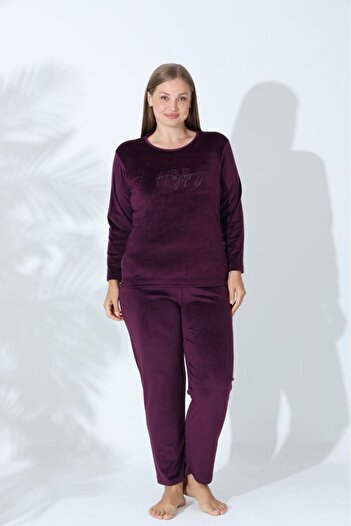 Elit Women's Plus Size Velvet Winter Pajama Set
