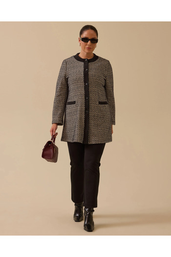 Gala-Xi Minimalist Herringbone Pattern Midi Long Sleeve Women's Cardigan