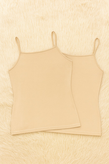 QKK Women's Cotton Lycra String Strap Combed Cotton 2-Piece Undershirt Q6K0K9T1Ka