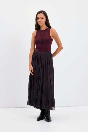 KADRİYE BAŞTÜRK Crinkled Look Long Flared Skirt Anthracite