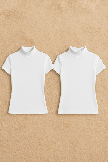 QKK Women's Cotton Lycra Half Sleeve Turtleneck Combed Cotton 2-Piece Undershirt Q6K2K2T8Ka