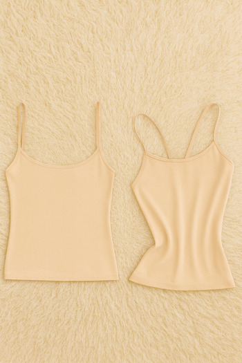 QKK Women's Cotton Lycra String Strap Non-Marking Combed Cotton 2-Piece Undershirt Q6K4K6T6Ka