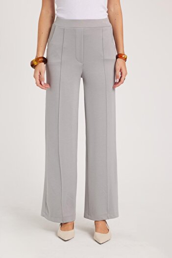 Tudors Women's Relax Fit Comfortable Cut Modal Fabric High Waist Wide Leg Gray Pants