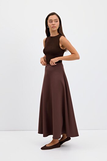 KADRİYE BAŞTÜRK Scuba Fabric Flared Skirt Brown