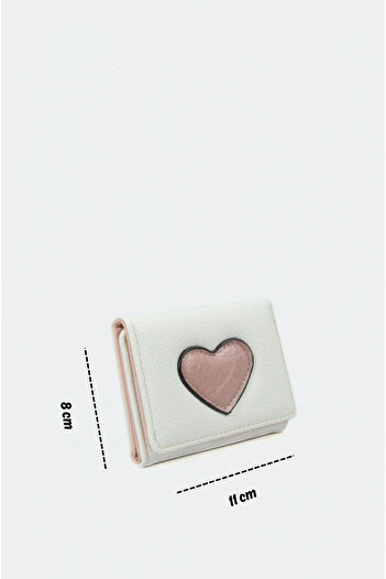 Mazel Design 7169 Genuine Leather Heart Detailed Mini Imported Women's Wallet White