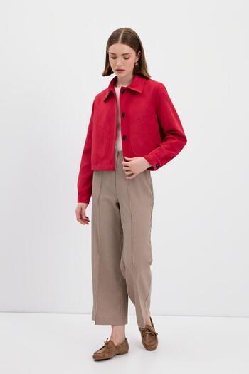 KADRİYE BAŞTÜRK Short Suede Jacket Red