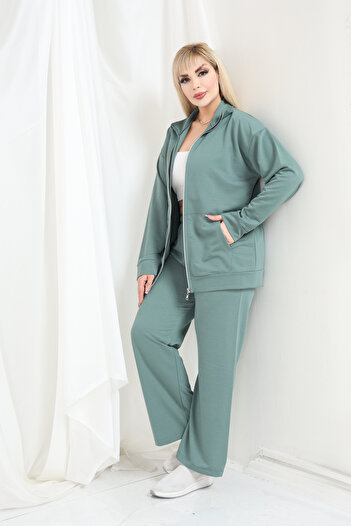 şuranur Women's Plus Size Zipper Long Sleeve Casual Daily Stand Collar Tracksuit Set