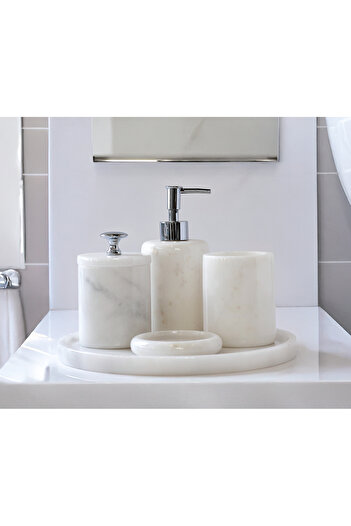 marbelix Valeria - 5 Piece Marble Bathroom Set - Liquid Soap Dispenser, Tray, Cotton Ball Holder, Toothbrush Holder, Solid Soap Holder