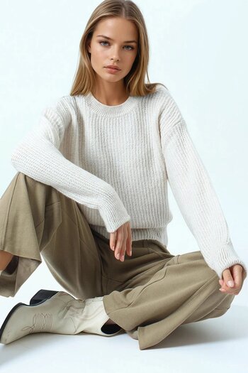 VAGGON Women's Stone Crew Neck Plain Knit Sweater Vs01045