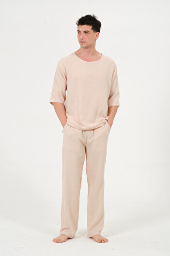 RELAXL Μπλουζάκι από 100% βαμβακερό μουσελίνα Basic Oversize Μπεζ Μεγάλο Μέγεθος