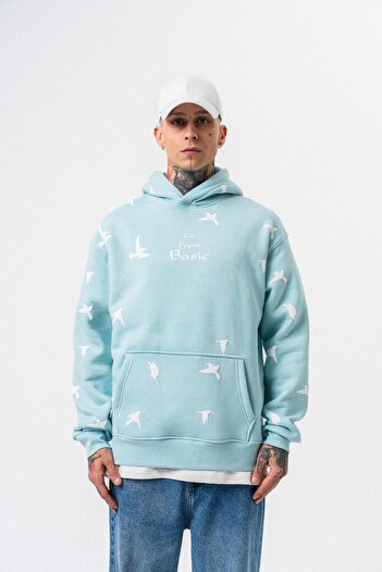 Respire Ανδρικό φούτερ με κουκούλα Far From Basic με στάμπα Oversize Hoodie Baby Blue