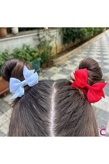 Cinderella 4-Piece Red and White Ribbon Bow Elastic Children's Hair Clip 5 cm - April 23, October 29 Holiday Hair Clip