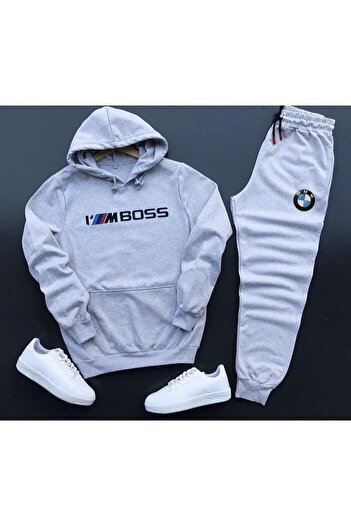 SimStone New season i'm imboss printed cotton hooded hoodie-winter tracksuit bottoms 2-piece set