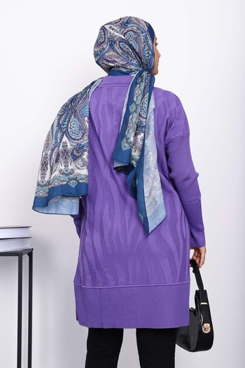 İmajButik Mor Gömlek Yaka Soğuk İplik Triko Tunik