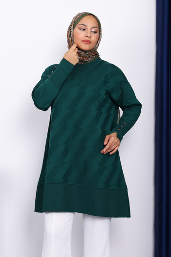 İmajButik Emerald Green Cold Yarn Knit Tunic with Cufflinks