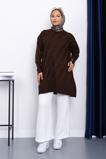 İmajButik Brown Cold Yarn Knitwear Tunic with Cufflinks