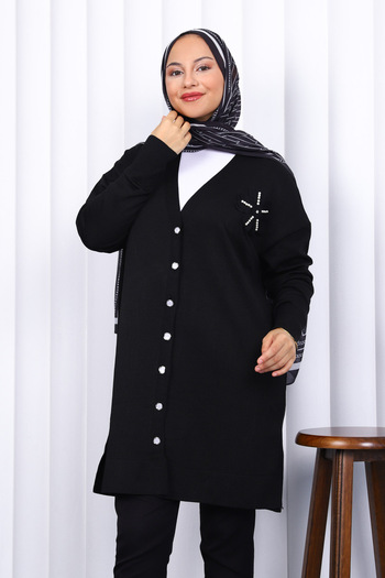 İmajButik Black Buttoned Cold Yarn Knitwear Cardigan