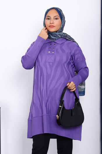 İmajButik Purple Shirt Collar Cold Yarn Knitwear Tunic