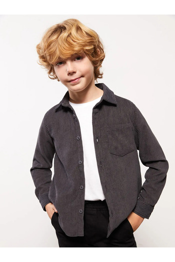 LC Waikiki Lcw Kids Gray Basic Long Sleeve Velvet Boys Shirt