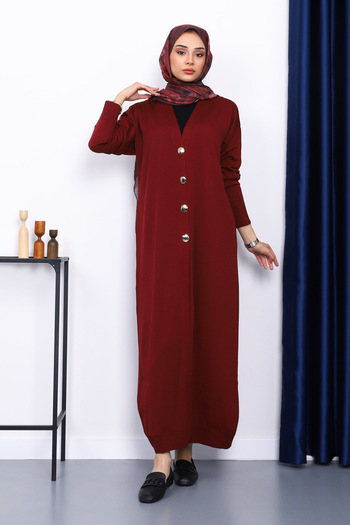 İmajButik Burgundy V-Neck Mercerized Cardigan