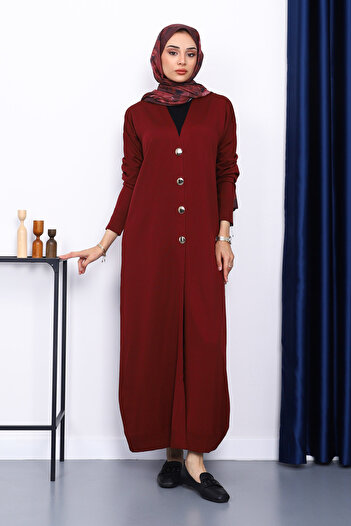 İmajButik Burgundy V-Neck Mercerized Cardigan