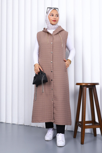 İmajButik Mink Hooded Quilted Long Vest