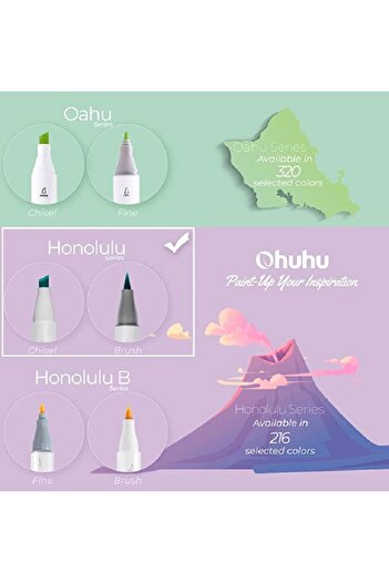 Ohuhu Honolulu Set 24 Markere, Baza Alcool, Dual Tips Brush&Chisel, Skin Tones