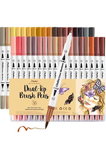 Ohuhu Maui Series Set 36 Highlighters, Baza Apa, Dual Tip Brush&Fineliner, Skin Tones