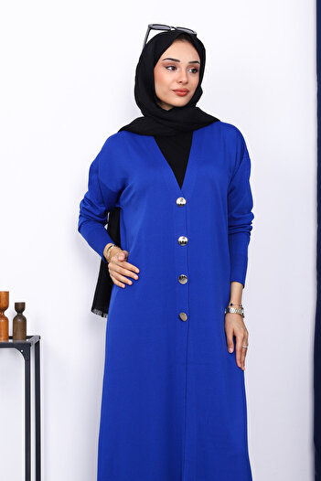 İmajButik Ζακέτα Saks μπλε με λαιμόκοψη σε σχήμα V Mercerized