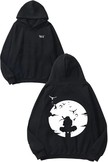 THEWERT Uchiha Itachi Naruto 7 Design Back Printed Black Hooded Sweatshirt