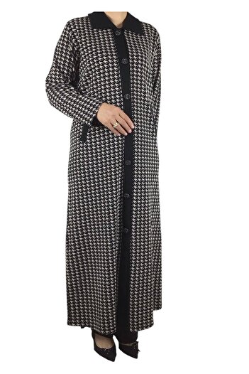 ECE GİYİM Women's Patterned Steel Knitted Overcoat with Buttons on the Front and Pockets