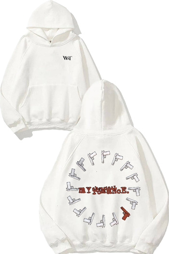 THEWERT My Chemical Romance 8 Design Back Printed White Hooded Sweatshirt